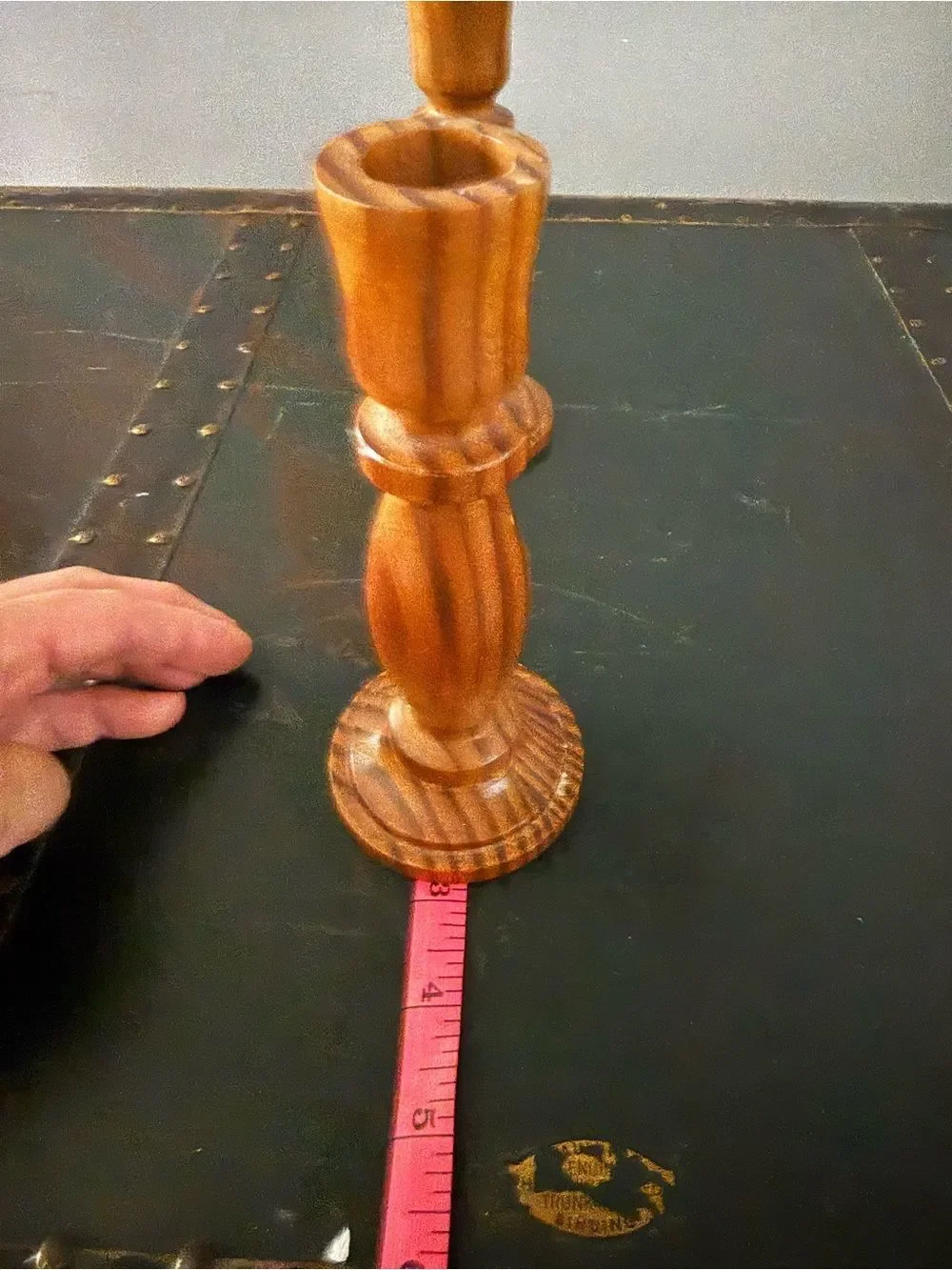 Vintage MCM Turned Mixed Wood Wooden Candle Holder Set Of 2 Candlesticks